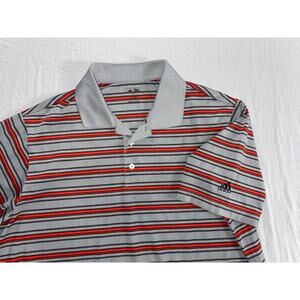 Adidas Texture Striped Microfiber Polo Golf Shirt. Gray/Red Stripe, Men's L. EUC